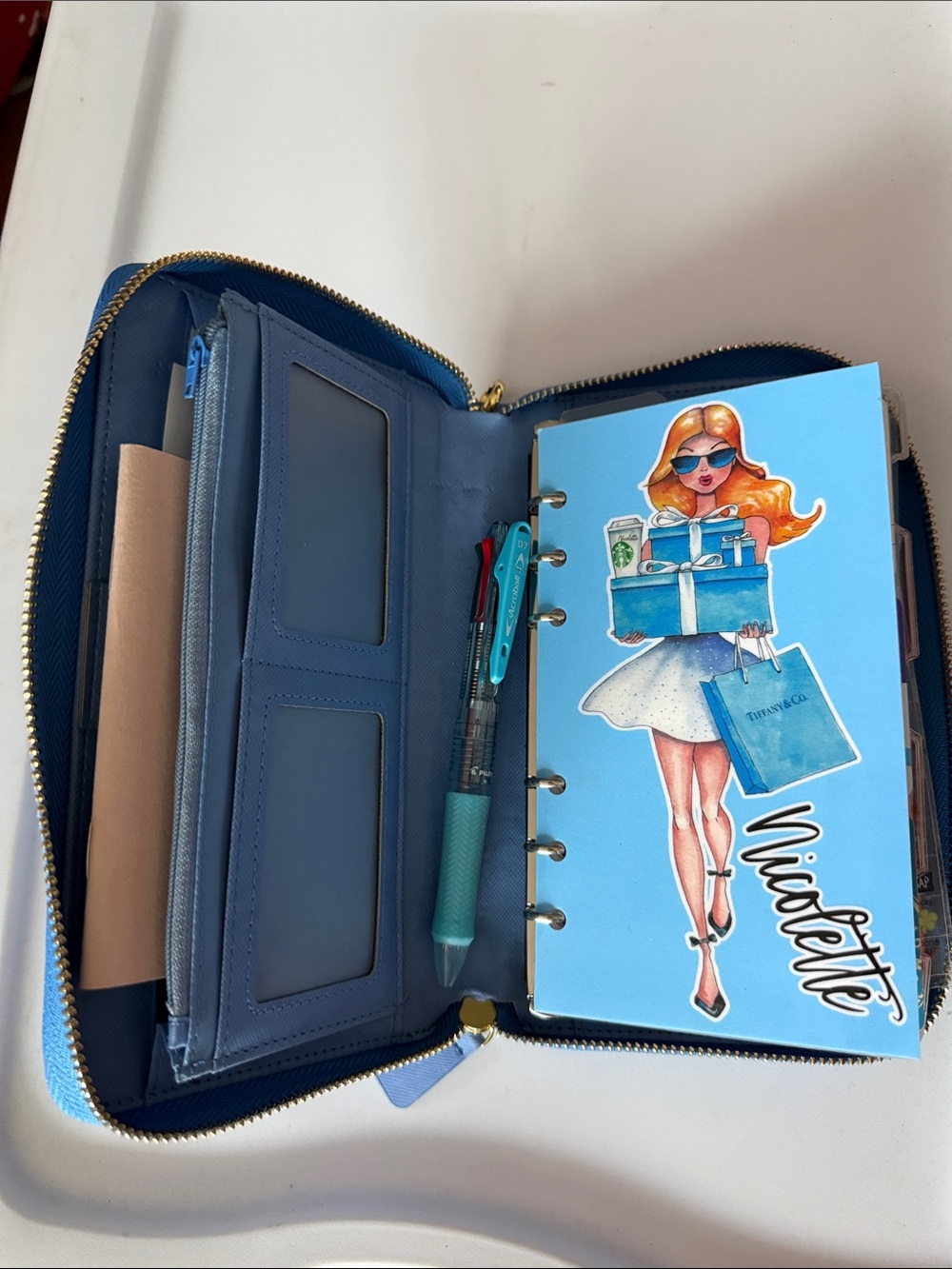 Blue  Zippered Organizer Wallet